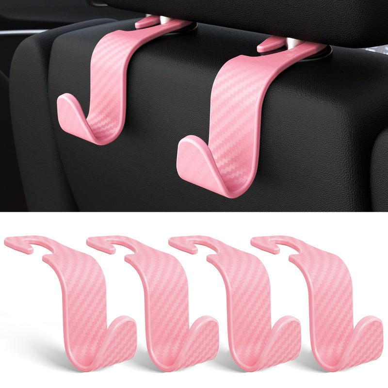 Amooca Car Seat Headrest Hook 4 Pack Hanger Universal Vehicle Car Storage Organizer for Handbag Purse Coat S Type Checkered Pink - Image 1