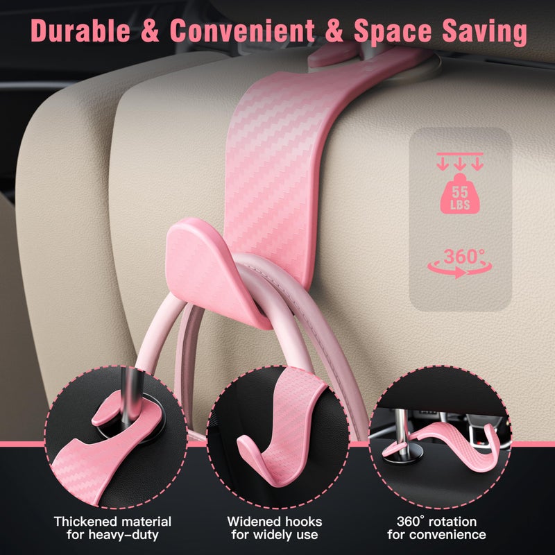 Amooca Car Seat Headrest Hook 4 Pack Hanger Universal Vehicle Car Storage Organizer for Handbag Purse Coat S Type Checkered Pink - Image 5