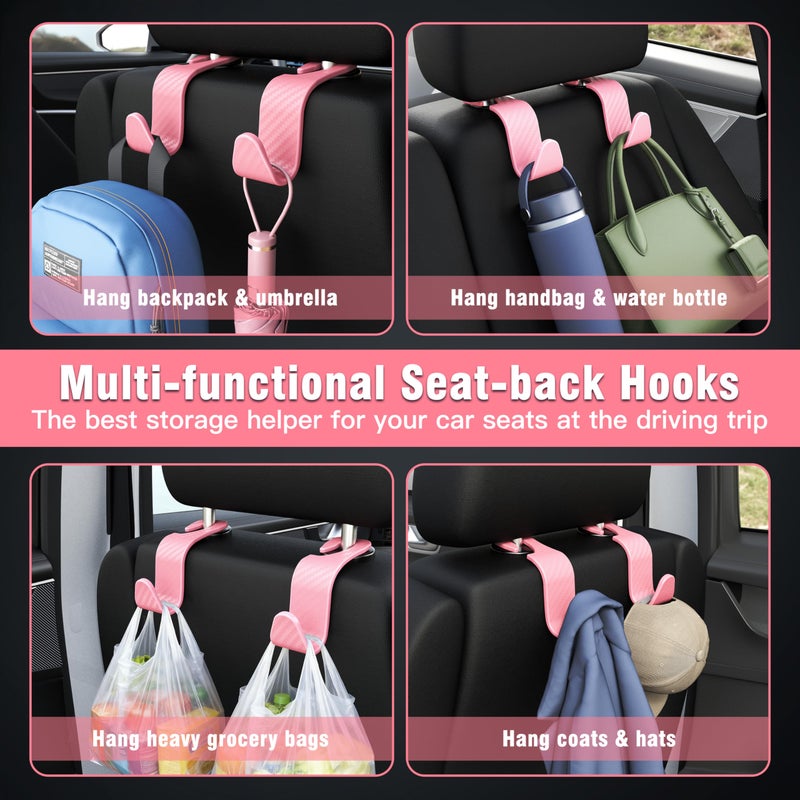 Amooca Car Seat Headrest Hook 4 Pack Hanger Universal Vehicle Car Storage Organizer for Handbag Purse Coat S Type Checkered Pink - Image 4