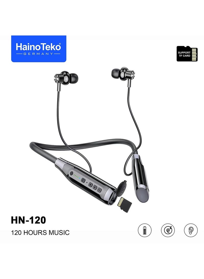 HainoTeko Haino Teko Germany HN120 Bluetooth Neck Band 120 Hours Music With High Bass Sound Quality Super Clear Mic and TF Card Support  Black  - Image 1