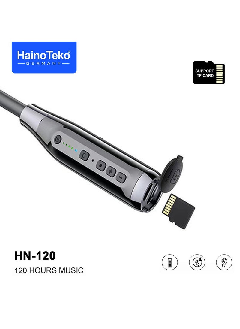 HainoTeko Haino Teko Germany HN120 Bluetooth Neck Band 120 Hours Music With High Bass Sound Quality Super Clear Mic and TF Card Support  Black  - Image 3