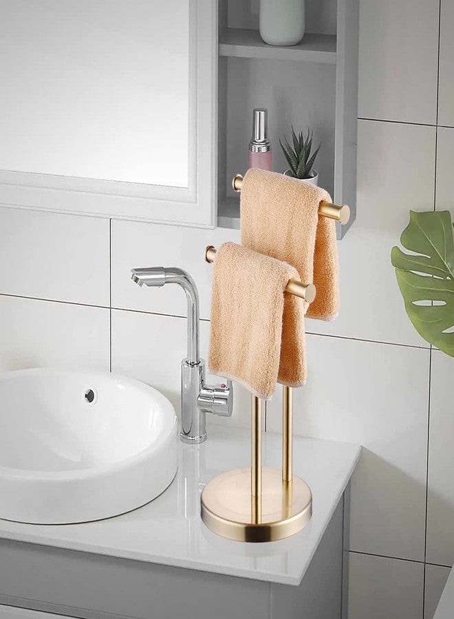 SHUNLI Hand Towel Holder Stand, Double T-Shape Hand Towel Stand Rack for Bathroom Countertop, SUS304 Stainless Steel, Brushed Gold - Image 4