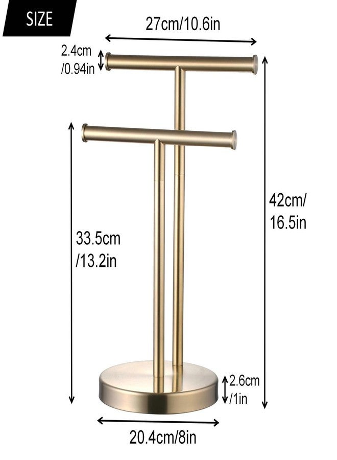 SHUNLI Hand Towel Holder Stand, Double T-Shape Hand Towel Stand Rack for Bathroom Countertop, SUS304 Stainless Steel, Brushed Gold - Image 2
