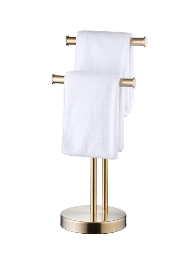 SHUNLI Hand Towel Holder Stand, Double T-Shape Hand Towel Stand Rack for Bathroom Countertop, SUS304 Stainless Steel, Brushed Gold - Image 1
