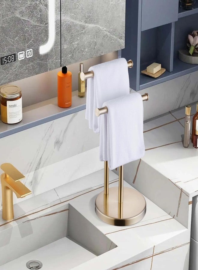 SHUNLI Hand Towel Holder Stand, Double T-Shape Hand Towel Stand Rack for Bathroom Countertop, SUS304 Stainless Steel, Brushed Gold - Image 3