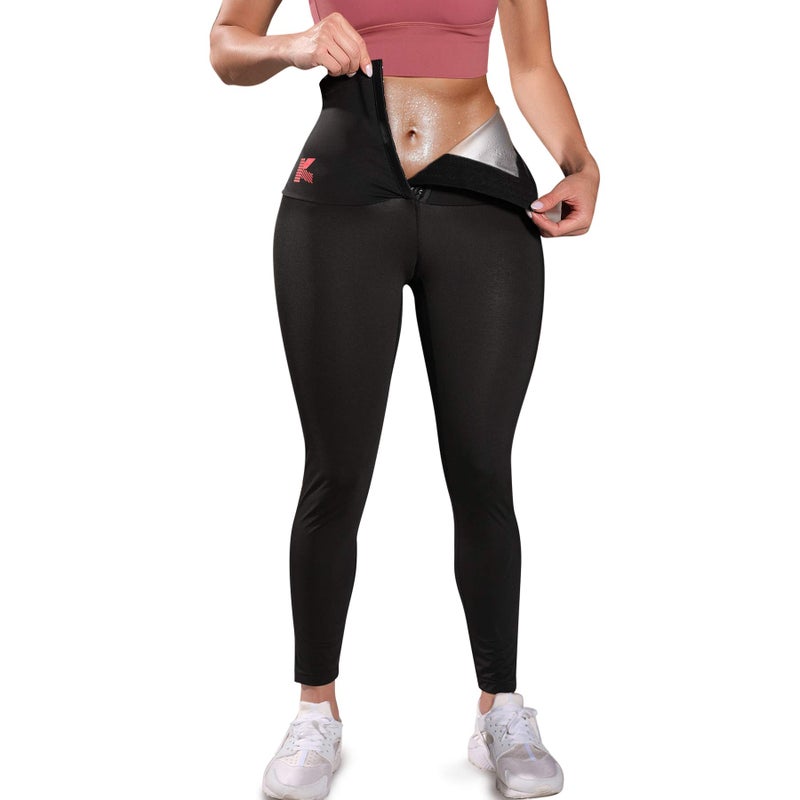 KUMAYES Sauna Leggings for Women Sweat Pants High Waist Compression Slimming Hot Thermo Workout Training Capris Body Shaper (Black, XX-Large) - Image 5