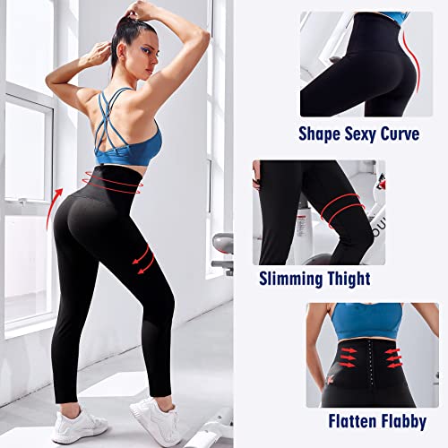 KUMAYES Sauna Leggings for Women Sweat Pants High Waist Compression Slimming Hot Thermo Workout Training Capris Body Shaper (Black, XX-Large) - Image 3