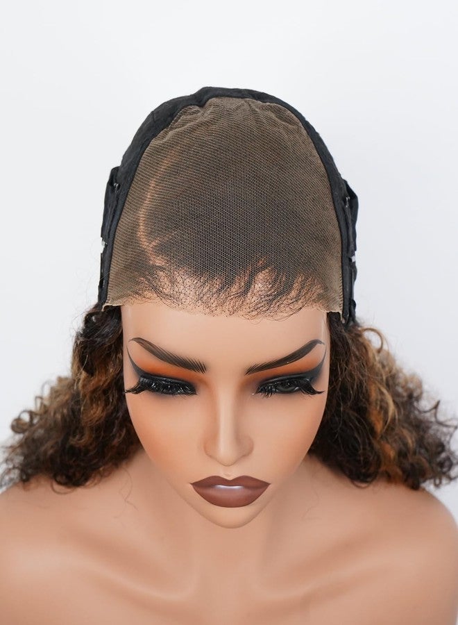 ISEE Hair Highlight Glueless Bob Wigs Human Hair Pre Plucked Pre Cut 2/30 Honey Blonde Curly Human Hair Wig for Black Women Ombre Water Wave 5x7 HD Lace Closure Wigs with Elastic Band 10 Inch - Image 5