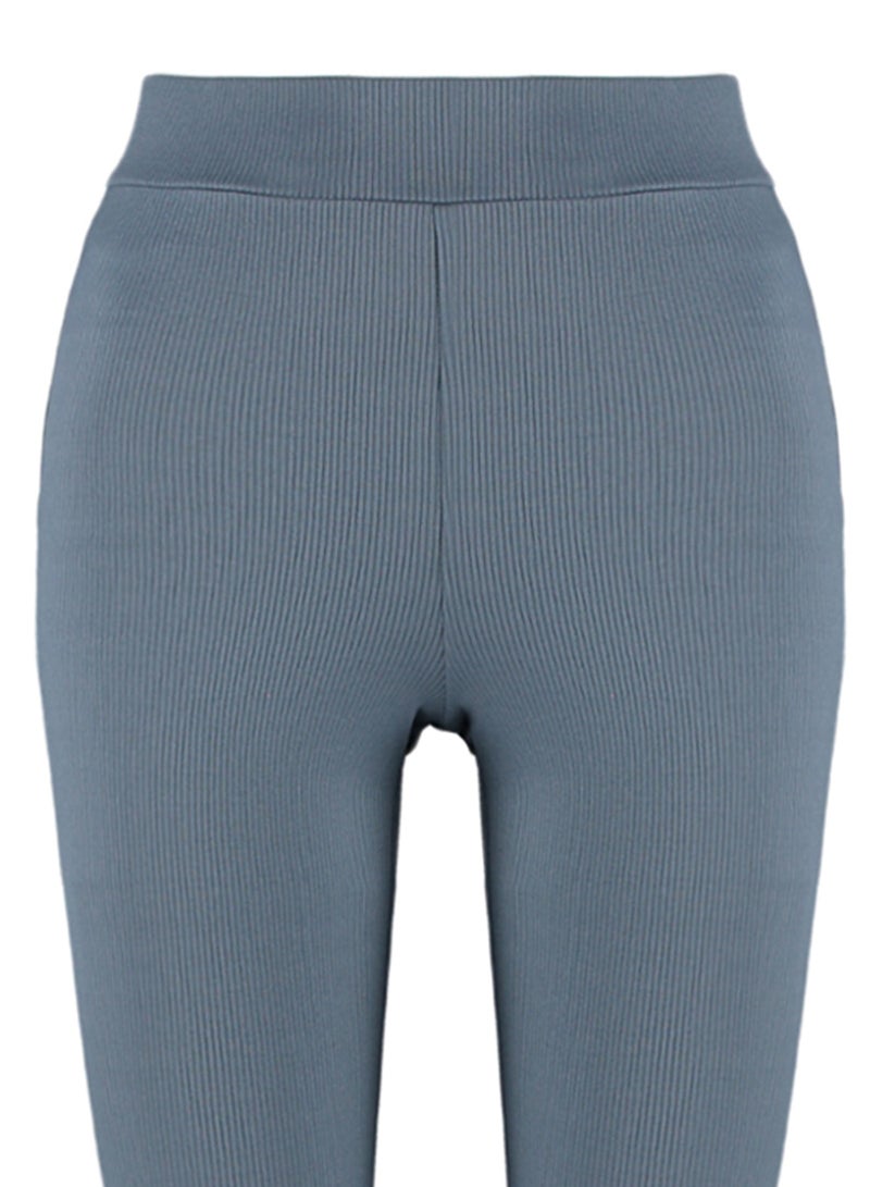 trendyol Anthracite Ribbed Flare / Flare Leg High Waist Stretchy Knitted Leggings Trousers TWOSS23PL00135 - Image 5