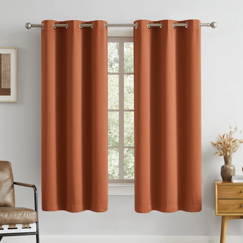 DUALIFE Rust Burnt Orange Blackout Bedroom Curtains 63 Inch Length Grommet Drapes Room Darkening Thermal Insulated 42 x 63 in 2 Panels