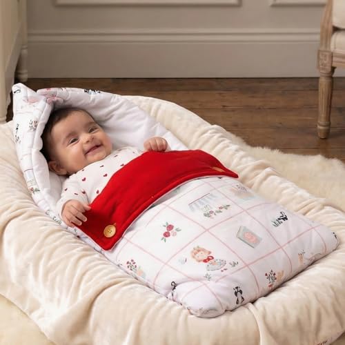 haus & kinder 3 in 1 Baby Sleeping Bag & Carry Nest | Cotton Bedding Set for Infants & New Born Baby | Portable/Travel & Skin Friendly | 0-6 Months (Scarlet) - Image 1