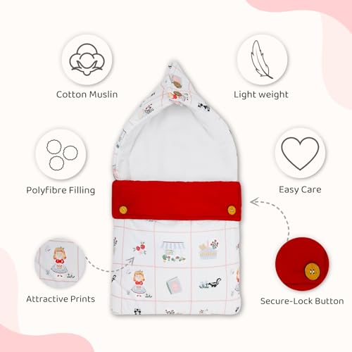 haus & kinder 3 in 1 Baby Sleeping Bag & Carry Nest | Cotton Bedding Set for Infants & New Born Baby | Portable/Travel & Skin Friendly | 0-6 Months (Scarlet) - Image 3