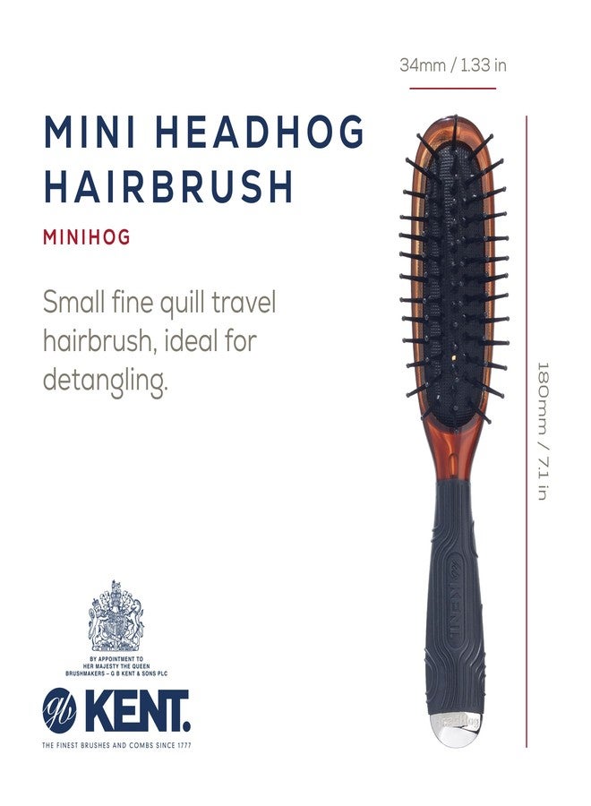 Kent KB Minihog Headhog Detangling Travel Hair Brush, Black Rubber Cushion Detangler Brush and Scalp Brush with Firm Rounded Plastic Bristles for Women Men and Kids Everyday Care, Made in England - Image 2