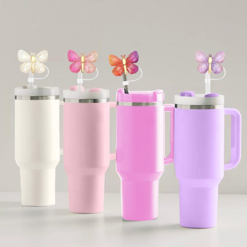 SEMATA 6PCS Cute Butterfly Straw Cover Cap for Stanley Cup Accessories,Glitter Straw Toppers for Stanley Tumbler 40&30 oz,Reusable Straws Tips Protectors Compatible with 10mm Straws - Image 5