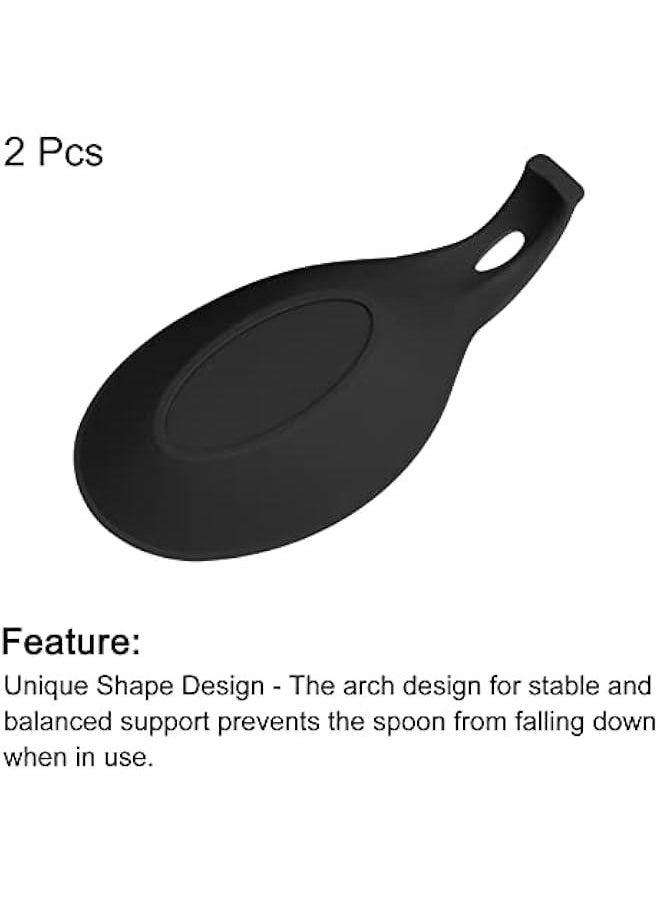 Generic - Silicone Spoon Rest, 9.25 x 4.72 Heat Resistant Kitchen Utensil Holder Spatula Ladle Rest for Counter Stove Top, Black 2Pcs - Image 1
