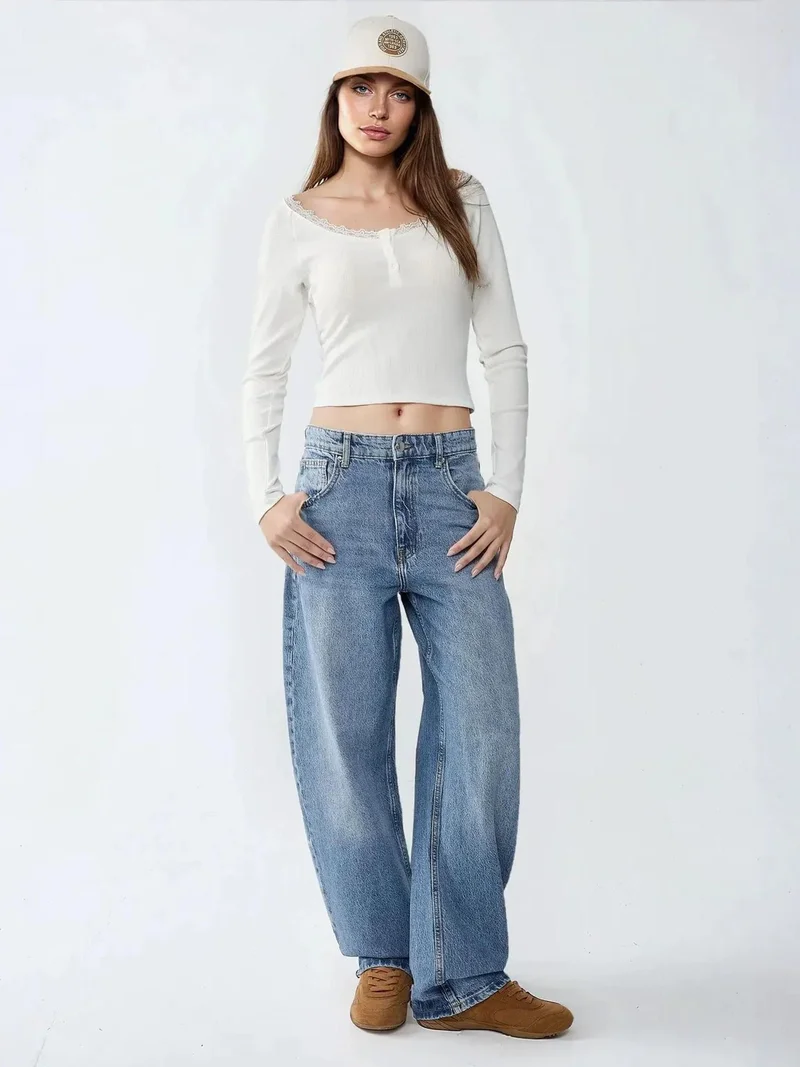 HICCUP Slim Fit Lace Detail Long Sleeve Top