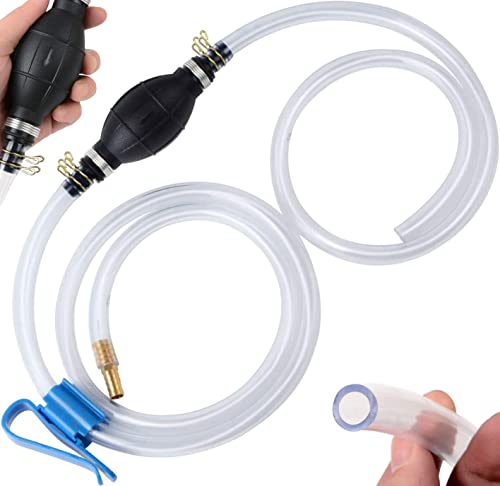 BBjinronjy Siphon Pump for Gasoline Gas Oil Fuel Petrol Diesel Fluid Water Fish Tank,Manual Hand Pump 1 Transfer Pump with 2 Durable PVC Siphon Hoses (15mm) with Hose Clip,Metal Buckles,Brass 1 - Image 1