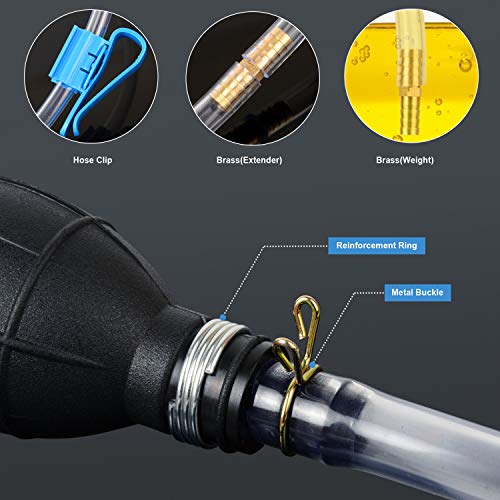 BBjinronjy Siphon Pump for Gasoline Gas Oil Fuel Petrol Diesel Fluid Water Fish Tank,Manual Hand Pump 1 Transfer Pump with 2 Durable PVC Siphon Hoses (15mm) with Hose Clip,Metal Buckles,Brass 1 - Image 5