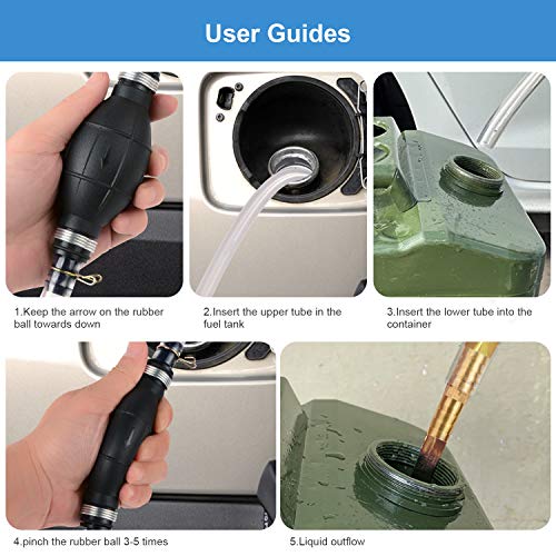 BBjinronjy Siphon Pump for Gasoline Gas Oil Fuel Petrol Diesel Fluid Water Fish Tank,Manual Hand Pump 1 Transfer Pump with 2 Durable PVC Siphon Hoses (15mm) with Hose Clip,Metal Buckles,Brass 1 - Image 2