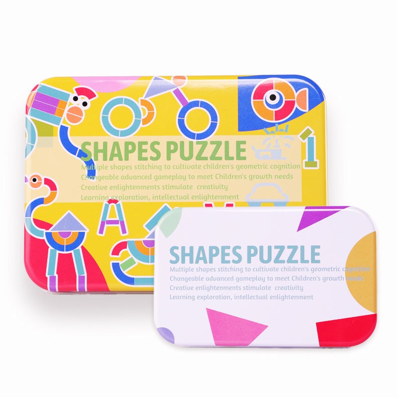 Geometric Shape Puzzle Kindergarten Intelligence Jigsaw Puzzle Iron Box Animal Shape Puzzle Wooden Children'S Toys - Image 1