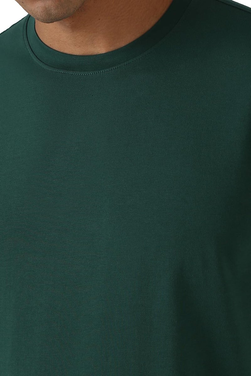 Peter England Men Green Solid Round Crew Neck Round Neck T-Shirts - Image 4