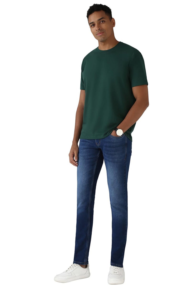 Peter England Men Green Solid Round Crew Neck Round Neck T-Shirts - Image 5