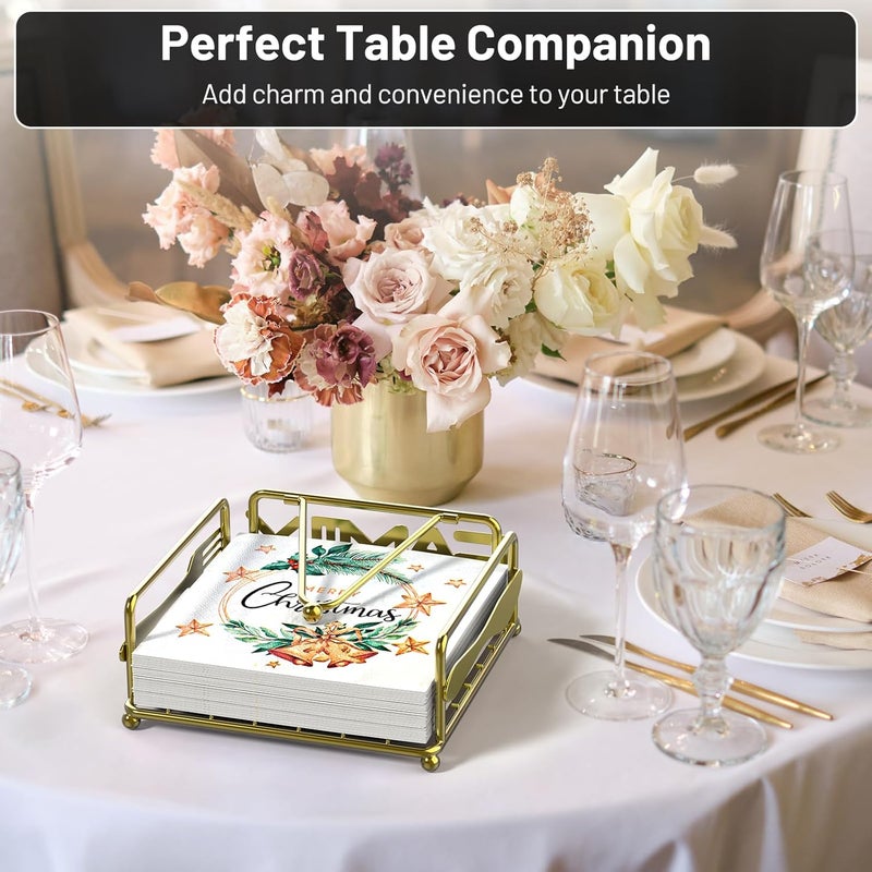 Epicano Napkin Holder for Table, Flat Napkin Dispenser with Weighted Arm, Square Cocktail Paper Holder of Elegant Rustic Iron for Kitchen Dining Room Decor Restaurant Farmhouse Hotel Party, Gold - Image 2