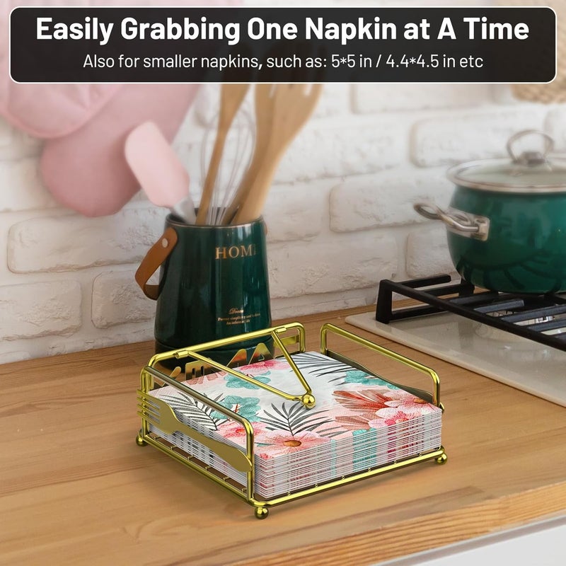 Epicano Napkin Holder for Table, Flat Napkin Dispenser with Weighted Arm, Square Cocktail Paper Holder of Elegant Rustic Iron for Kitchen Dining Room Decor Restaurant Farmhouse Hotel Party, Gold - Image 3