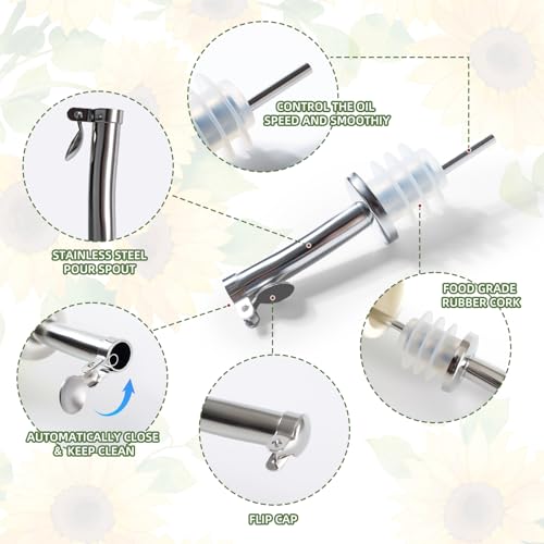 XRBEOU Sunflower Olive Oil Dispenser Bottle, 18 Oz Ceramic Oil and Vinegar Container for Kitchen with Stainless Steel Spout, Cooking Holder Cruet for Vinegar, Coffee Syrups, Sunflower Kitchen Decor - Image 4