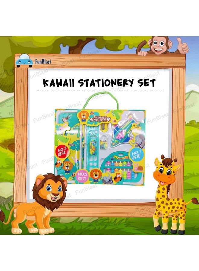 FunBlast Kawaii Stationery Set For Kids-Stationery Return Gifts For Kids|Student Stationery Set Pencil Box|Ruler|Eraser|Sharpener With Ludo And Toy Abacus|Birthday Gifts (Animals)|Multicolor - Image 4