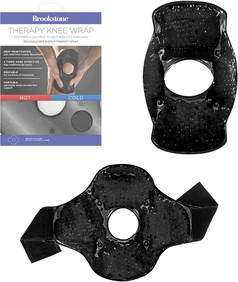 Brookstone Knee Ice Pack Wrap with Silica Beads - Hot and Cold Therapy - Fast Acting Ice Pack for Knee Pain Relief - Reusable Knee Ice Pack for Swelling, Injuries, and Post-Surgery Recovery