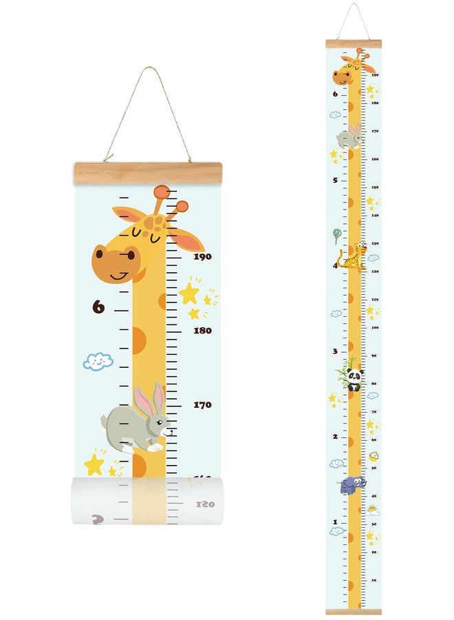 MinoMia Kids Growth Chart, Wood Frame Fabric Canvas Height Measurement Ruler from Baby to Adult for Child's Room Decoration 7.9 x 79in (7.9 x 79in, Giraffe) - Image 1
