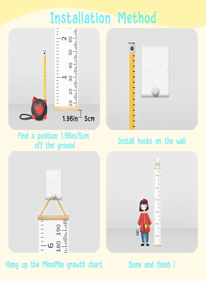 MinoMia Kids Growth Chart, Wood Frame Fabric Canvas Height Measurement Ruler from Baby to Adult for Child's Room Decoration 7.9 x 79in (7.9 x 79in, Giraffe) - Image 2
