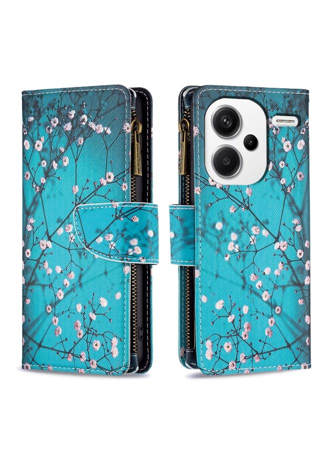 Case Cover For Xiaomi Redmi Note 13 Pro+ 5G Colored Drawing Pattern Zipper Leather Phone Case Plum Blossom