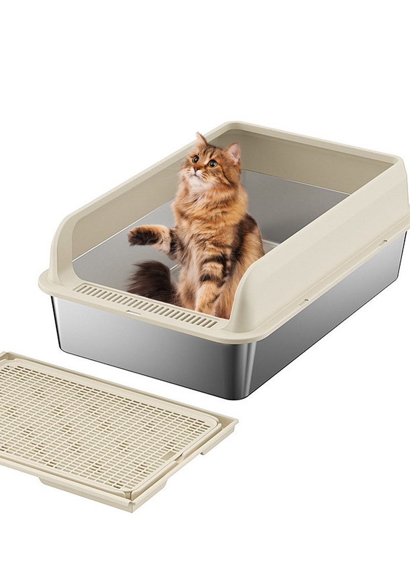 Kidle - Large Stainless Steel Cat Litter Box Easy Cleaning Kitty Litter Box Cat Litter Tray for Big and Multiple Cats - Image 1