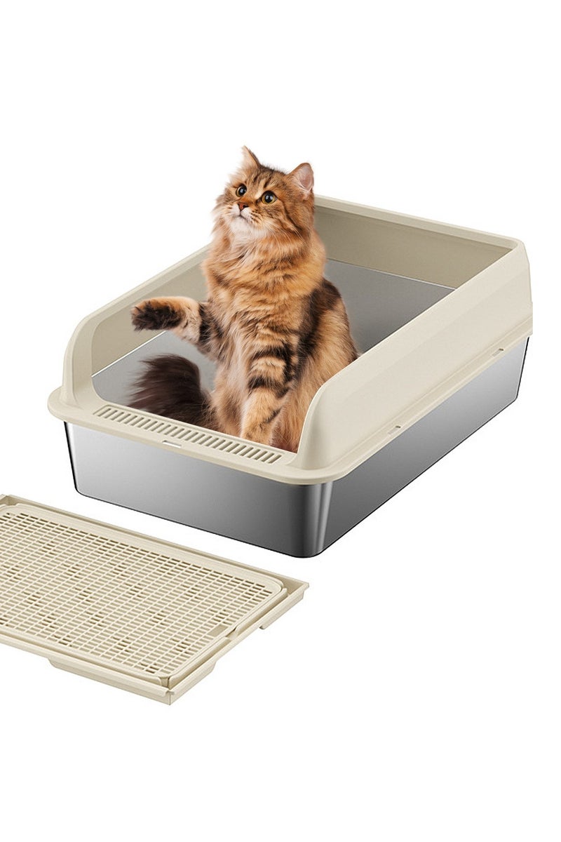 Kidle Large Stainless Steel Cat Litter Box Easy Cleaning Kitty Litter Box Cat Litter Tray for Big and Multiple Cats - Image 1
