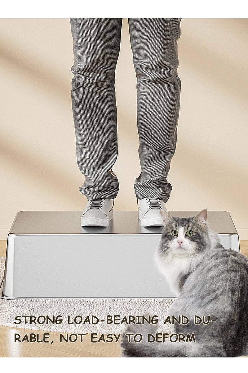 Kidle Large Stainless Steel Cat Litter Box Easy Cleaning Kitty Litter Box Cat Litter Tray for Big and Multiple Cats - Image 3