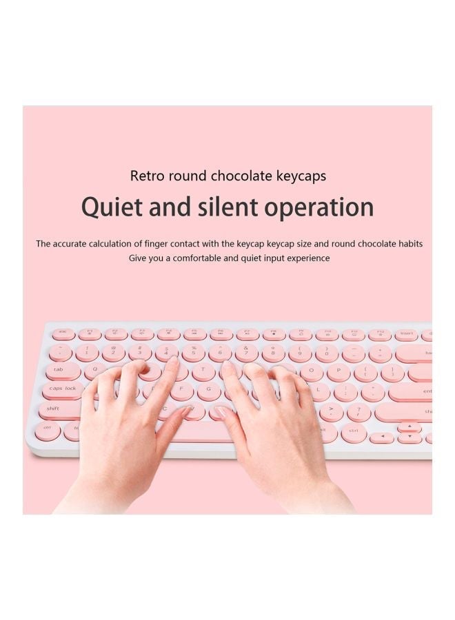 NIBEMINENT Retro Quite Wireless Keyboard And Mouse Set Pink/White  - Image 2