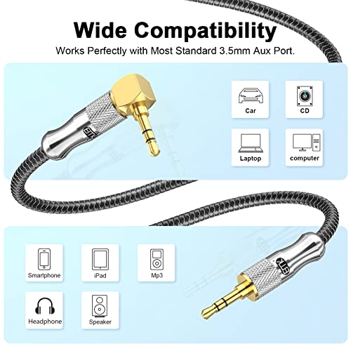 EMK Right Angle Aux Cord, 90 Degree 3.5mm Audio Cable Stereo Male to Male Aux Cable for Laptop, Tablets, MP3 Players,Car/Home Aux Stereo, Speaker or More (3.5mm TRS 90 Degree Aux Cable, 3 Feet/1M) - Image 4