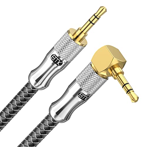 EMK Right Angle Aux Cord, 90 Degree 3.5mm Audio Cable Stereo Male to Male Aux Cable for Laptop, Tablets, MP3 Players,Car/Home Aux Stereo, Speaker or More (3.5mm TRS 90 Degree Aux Cable, 3 Feet/1M) - Image 1