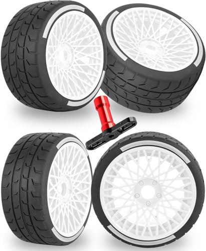 RCarmubWow RC Wheels and Tires On Road Tire Tyre for 17 Felony 6S BLX17mm Hex Plastic Wheels RC Truck Tires Highway Tire On Road Tyre4pcsWhite - Image 1