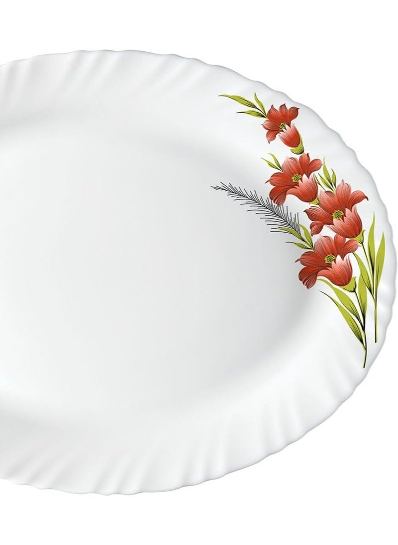 British Chef 33 Pieces Opalware Dinner Set | Microwave & Dishwasher Safe | Red Iris Dinnerware set with 6-Piece Dinner Plate, 6-Piece Side Plate, 1- Piece Rice Plates, 2-Piece Serving Bowl, 6-Piece Soup Bowl, 6-Piece Mug, 6-Piece Spoons-White  - Image 3