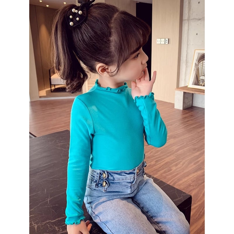 Girls' Base Shirt Children's Inner Wear Stylish Lace Solid Color Long-Sleeve T-Shirt Spring and Autumn Versatile Little Girl Top Thin Style - Image 5