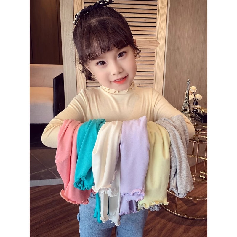 Girls' Base Shirt Children's Inner Wear Stylish Lace Solid Color Long-Sleeve T-Shirt Spring and Autumn Versatile Little Girl Top Thin Style - Image 2