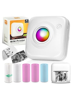 Bluetooth Instant Inkless Mini Portable Pocket  Thermal Printer  with 5 Roll Papers for Journal/DIY Scrapbook/Travel/Notes/Lists/Label/Memo, Receipt Printer for iOS&Android