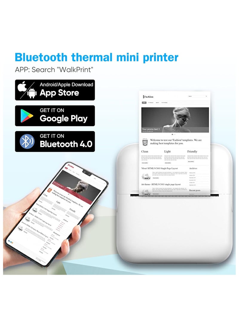 Generic - Bluetooth Instant Inkless Mini Portable Pocket  Thermal Printer  with 5 Roll Papers for Journal/DIY Scrapbook/Travel/Notes/Lists/Label/Memo, Receipt Printer for iOS&Android - Image 1