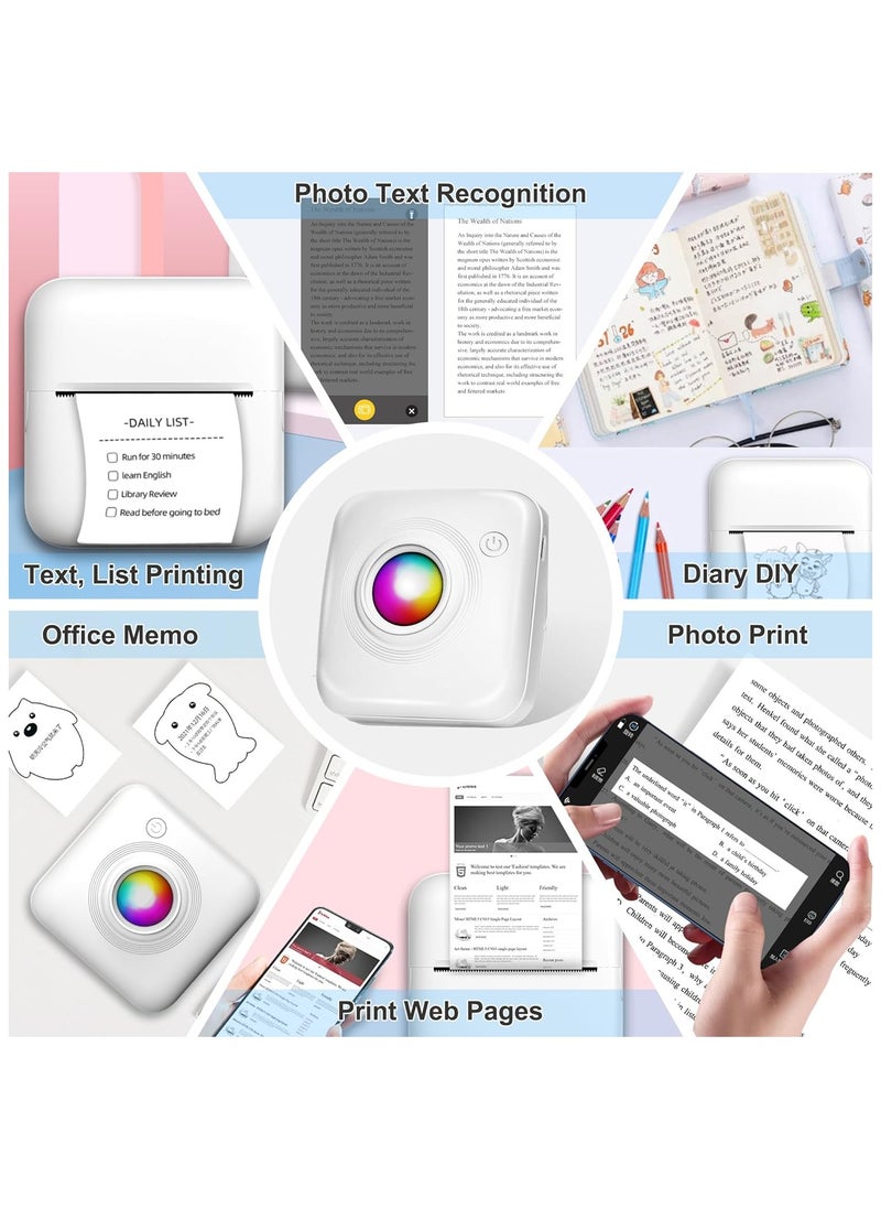 Generic - Bluetooth Instant Inkless Mini Portable Pocket  Thermal Printer  with 5 Roll Papers for Journal/DIY Scrapbook/Travel/Notes/Lists/Label/Memo, Receipt Printer for iOS&Android - Image 1