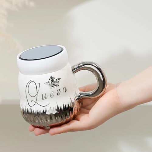 KRESHU Queen Ceramic Coffee Mug with Lid | Luxury Marble Finish Cup for Women, Wife, Girlfriend | Anniversary, Wedding, Birthday Gift for Her | Couple Mug for Tea & Coffee Lovers (350ml) - Image 3