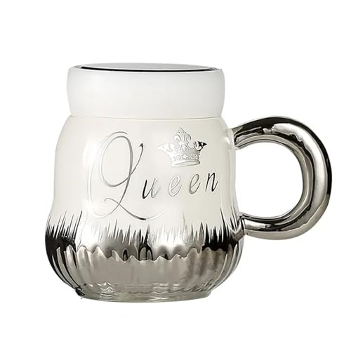 KRESHU Queen Ceramic Coffee Mug with Lid | Luxury Marble Finish Cup for Women, Wife, Girlfriend | Anniversary, Wedding, Birthday Gift for Her | Couple Mug for Tea & Coffee Lovers (350ml) - Image 1