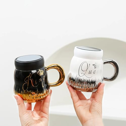 KRESHU Queen Ceramic Coffee Mug with Lid | Luxury Marble Finish Cup for Women, Wife, Girlfriend | Anniversary, Wedding, Birthday Gift for Her | Couple Mug for Tea & Coffee Lovers (350ml) - Image 5